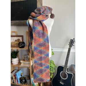 Vintage Handmade Rainbow Chunky Knit Scarf and Hat